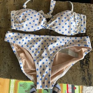 J. Crew polka dot ivory blue squid suit bandeau hipster bottoms small
